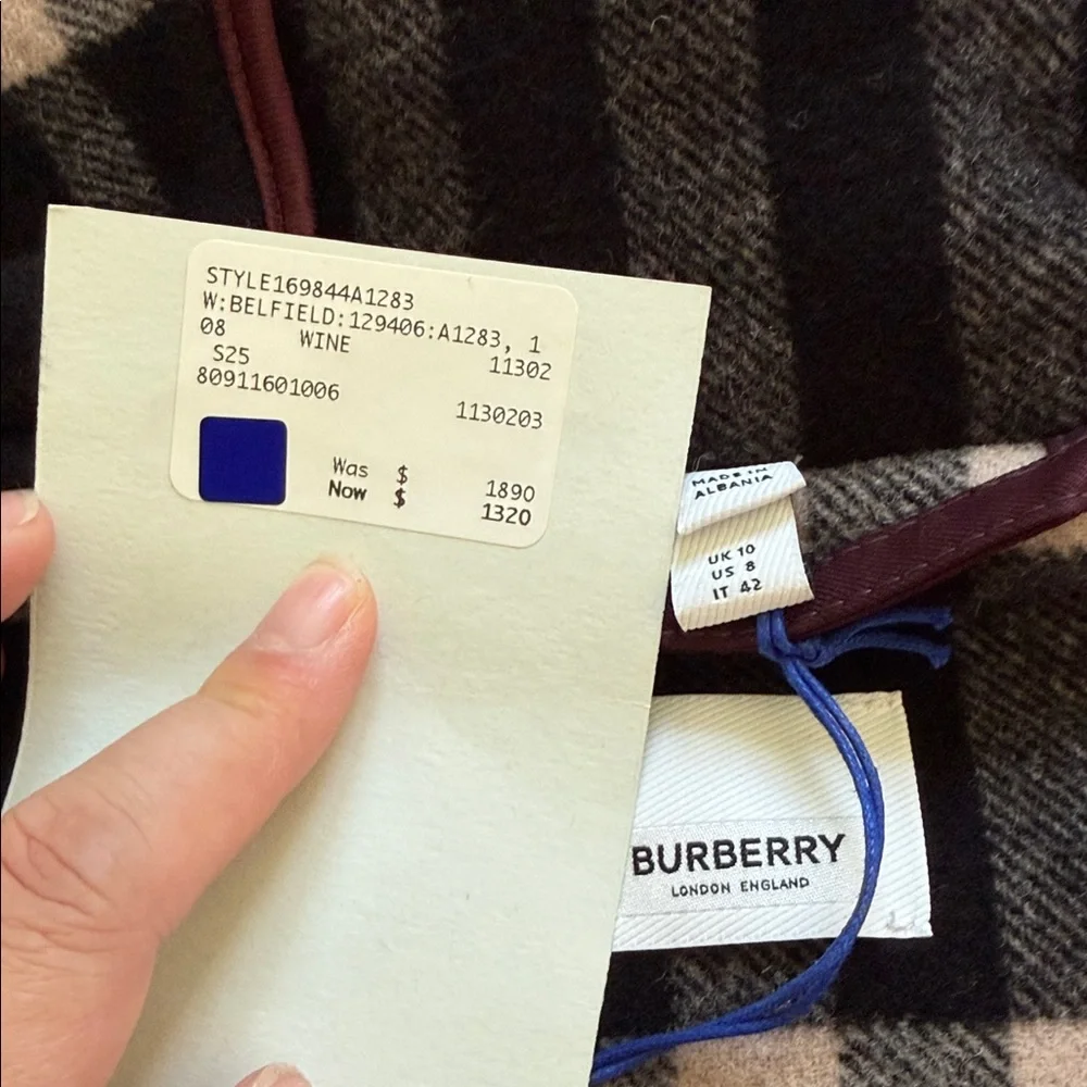 Burberry, Belfield Women’s Wine Red Merino Wool Hooded Overcoat, US 8 - Picture 11 of 12